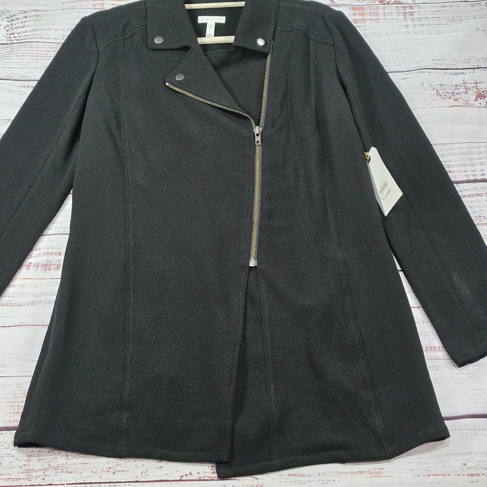 NWT Leith Elegant Zip LS Blouse Womens Medium Black NWT Asymmetric Moto Crepe